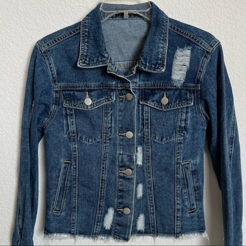Denim Jean Jacket Destructed Graphic  Rock & Roll Very Your Crazy  New XS